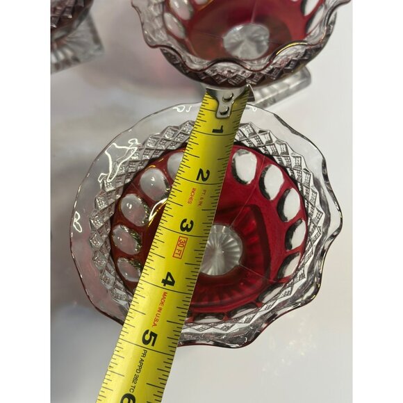VTG Westmoreland Ruby Red Glass Compote Dishes Thumbprint Crimped Edge, Set of 6 - Picture 8 of 9